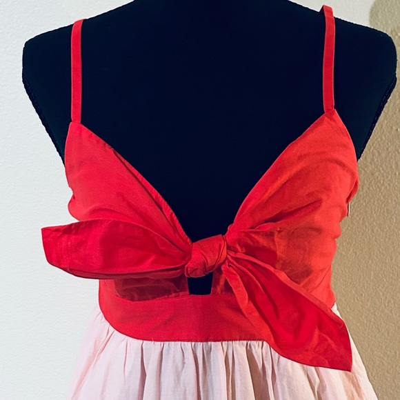 J. Crew Colorblock Tie Front Midi Dress in Red, Pink & Blue - Picture 5 of 10